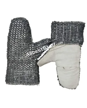 Flat Wedge Riveted Maille Padded Linen stitched Mittens